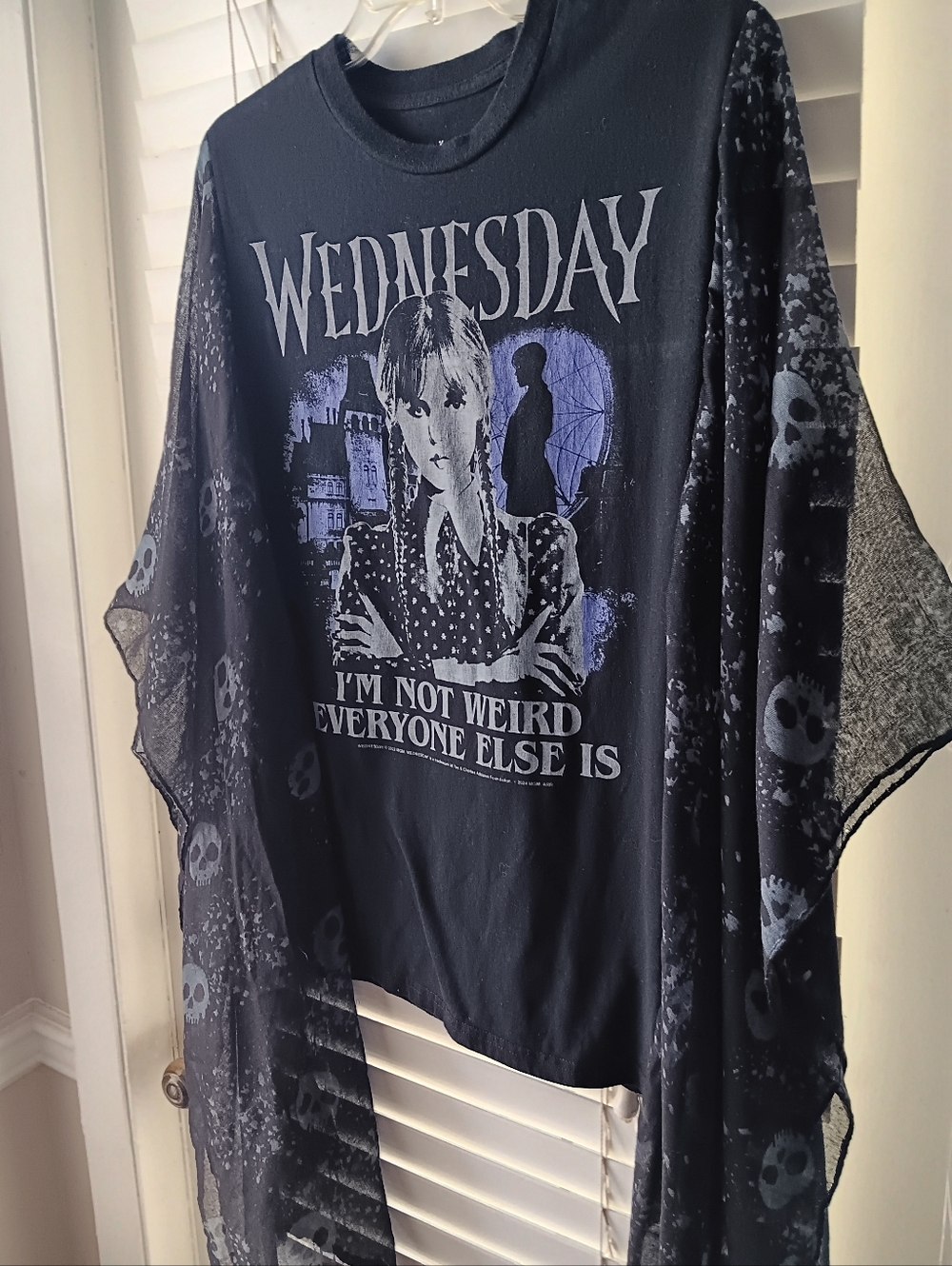 Upcycled Wednesday Graphic Tshirt Poncho - Picture 7 of 12